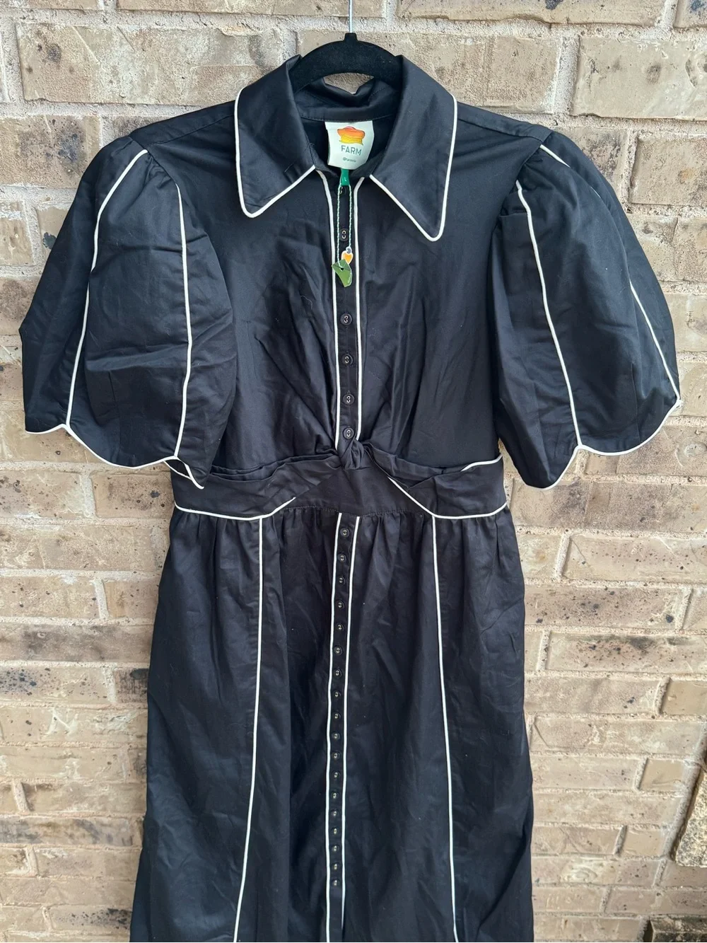 Farm Rio Black Puff-Sleeve Tie-waist Maxi Dress NWT Size L - Picture 6 of 9